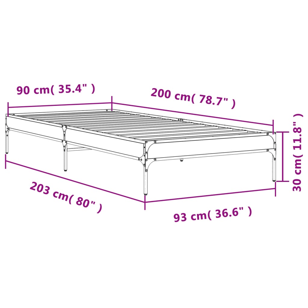 Bed Frame without Mattress Brown Oak 90x200 cm