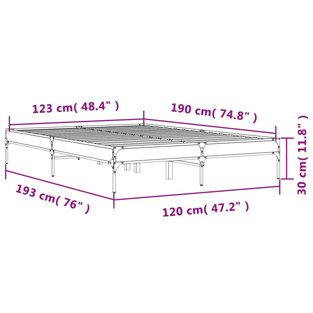 Bed Frame without Mattress Smoked Oak 120x190 cm Small Double