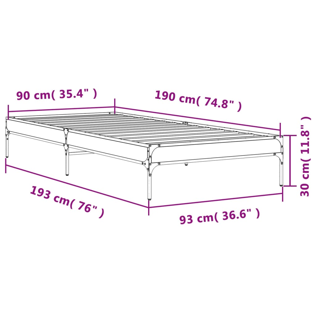 Bed Frame without Mattress Black 90x190 cm Single