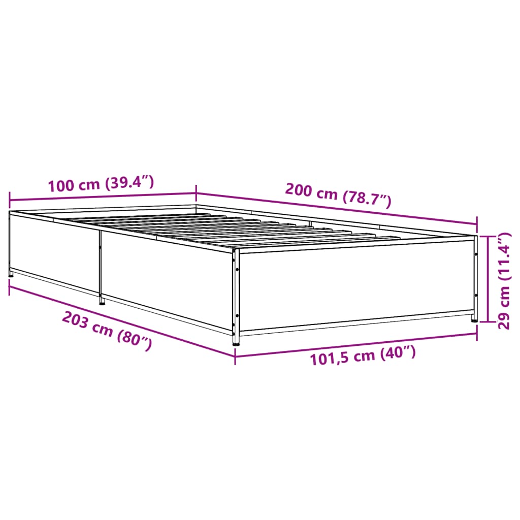 Bed Frame without Mattress Black 100x200 cm