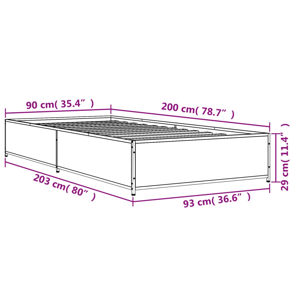 Bed Frame without Mattress Black 90x200 cm