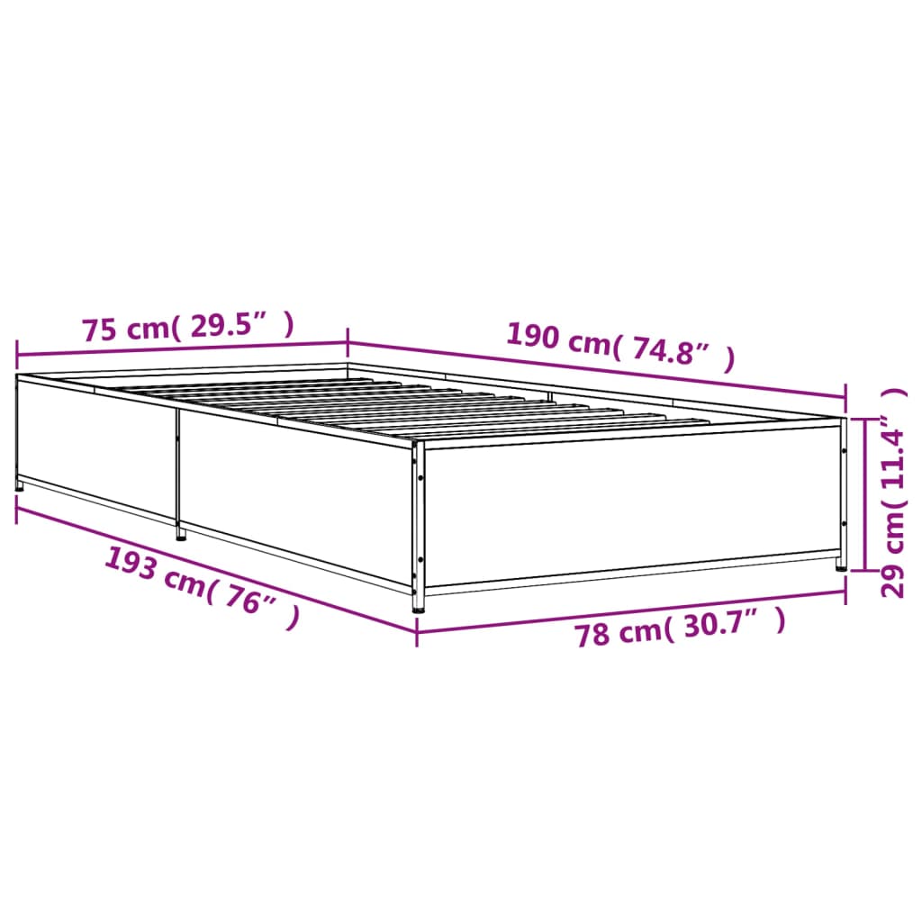 Bed Frame without Mattress Smoked Oak 75x190 cm Small Single