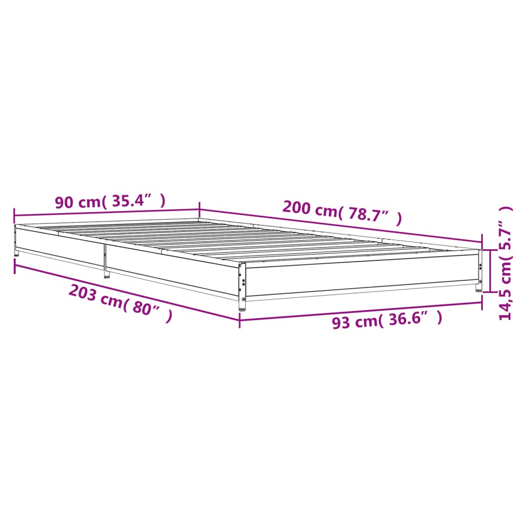 Bed Frame without Mattress Grey Sonoma 90x200 cm