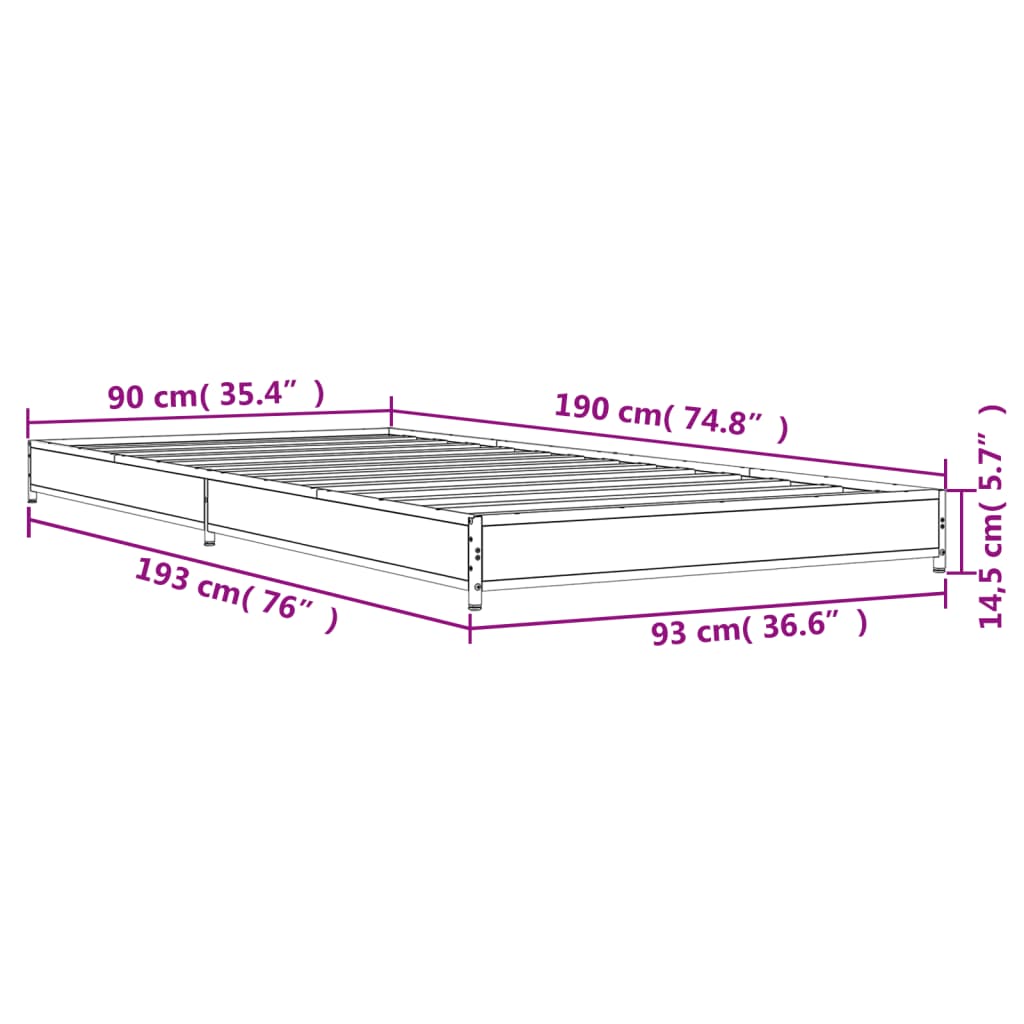 Bed Frame without Mattress Black 90x190 cm Single
