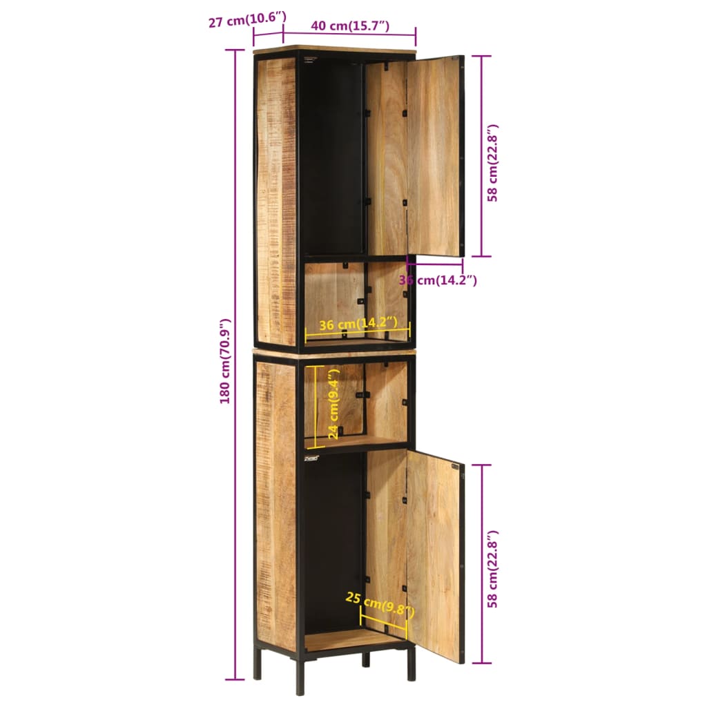 Bathroom Cabinet 40x27x180 cm Iron and Solid Wood Mango