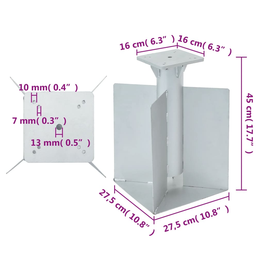 In-Ground Parasol Base Silver 27.5x27.5x45 cm Steel