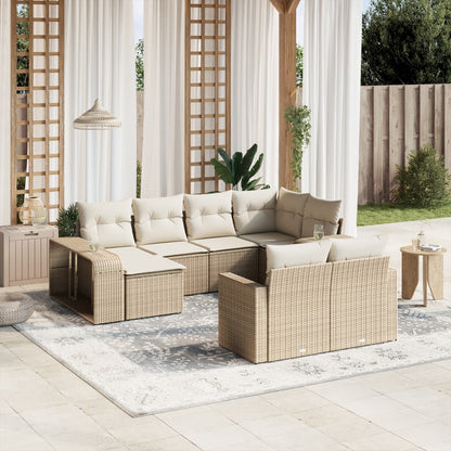 10 Piece Garden Sofa Set with Cushions Beige Poly Rattan