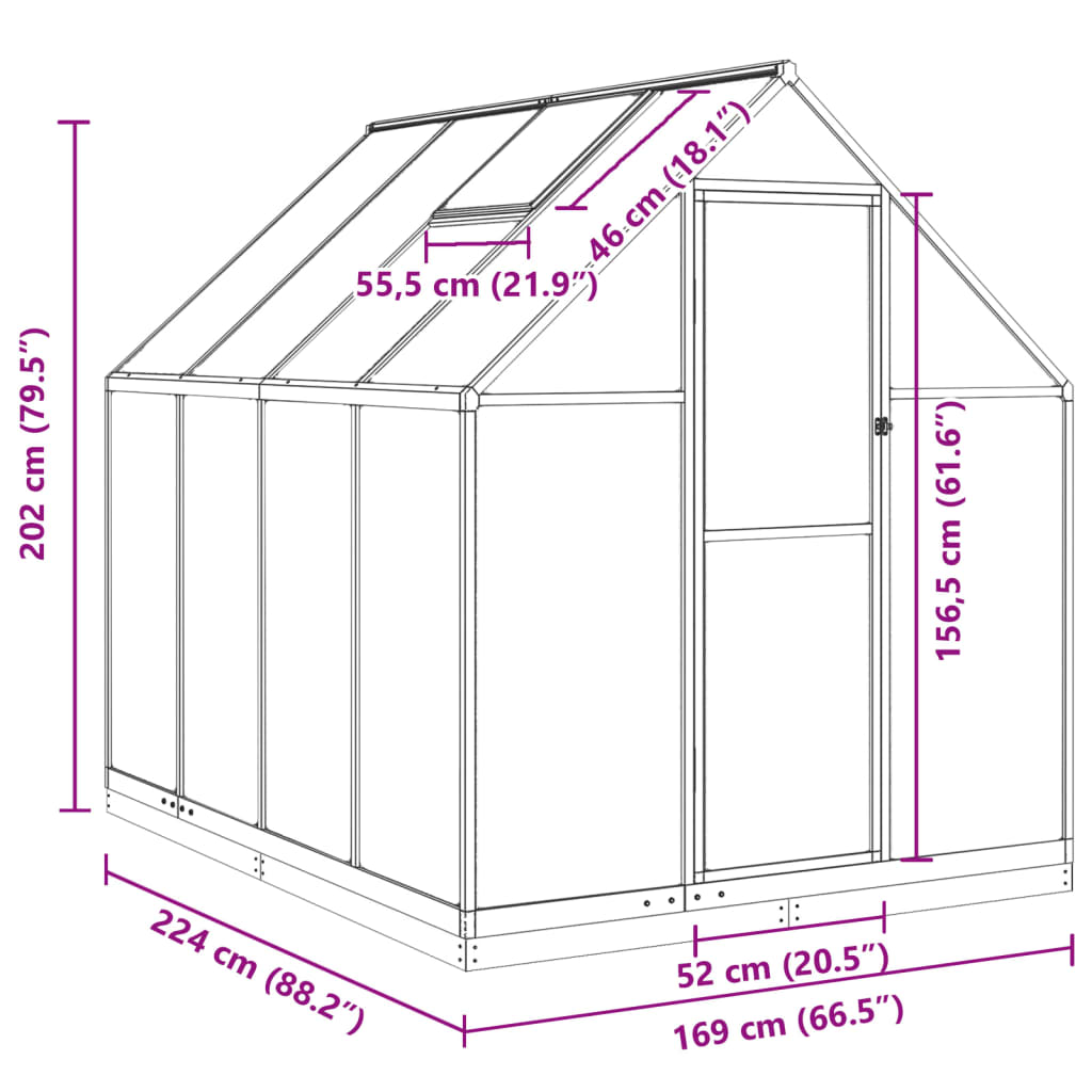 Greenhouse with Base Frame Green 224x169x202 cm Aluminium