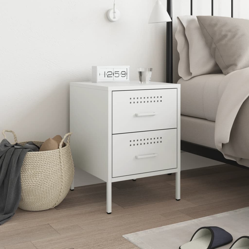 Bedside Cabinet White 36x39x50.5 cm Steel