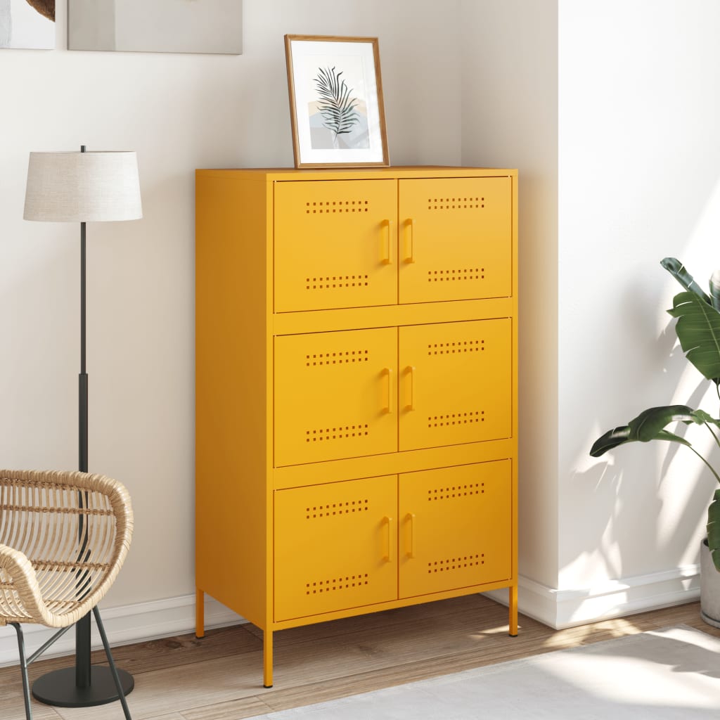 Highboard Mustard Yellow 68x39x113 cm Steel