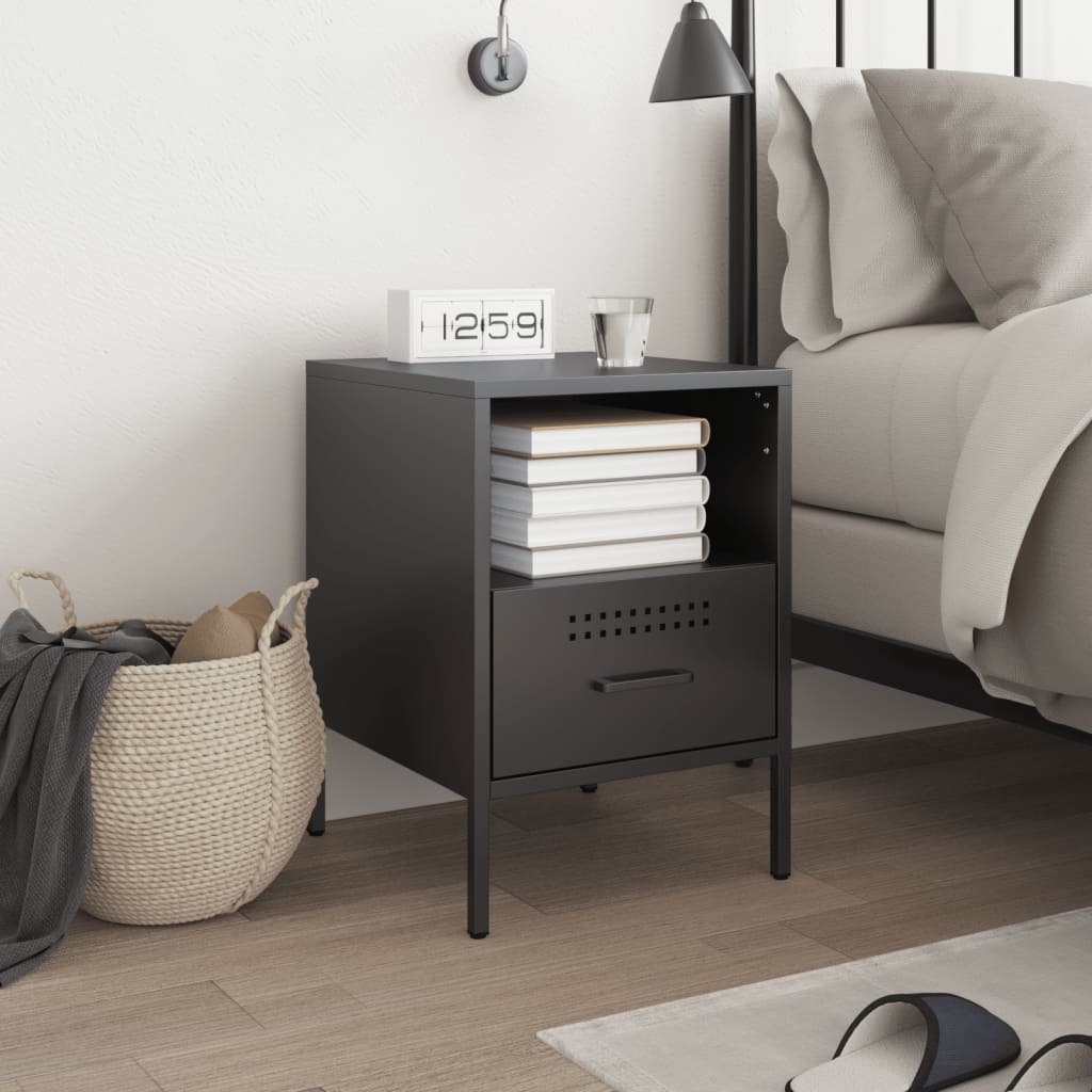 Bedside Cabinet Black 36x39x50.5 cm Steel