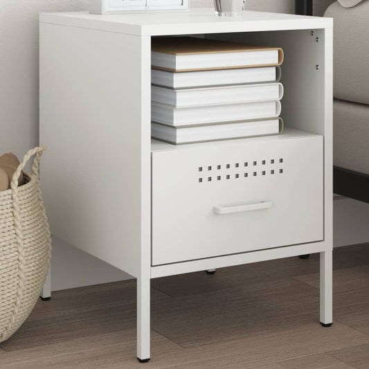 Bedside Cabinet White 36x39x50.5 cm Steel