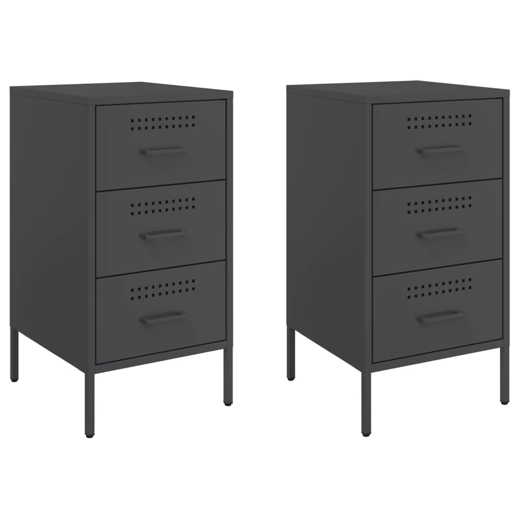 Bedside Cabinets 2 pcs Black 36x39x68 cm Steel