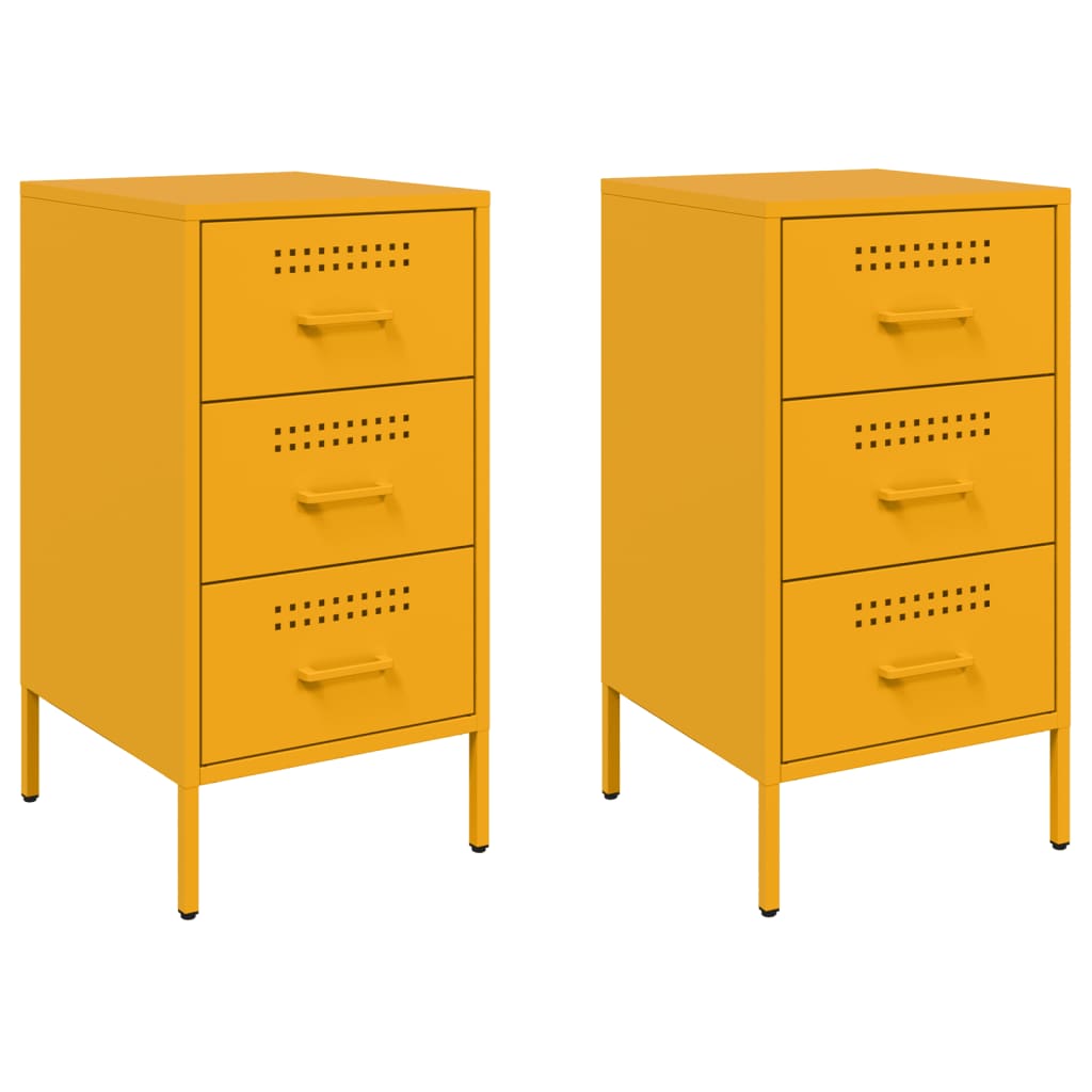 Bedside Cabinets 2 pcs Mustard Yellow 36x39x68 cm Steel