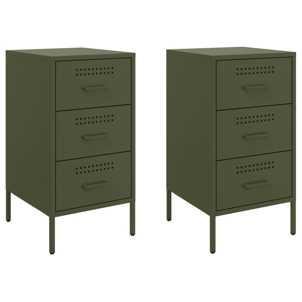 Bedside Cabinets 2 pcs Olive Green 36x39x68 cm Steel