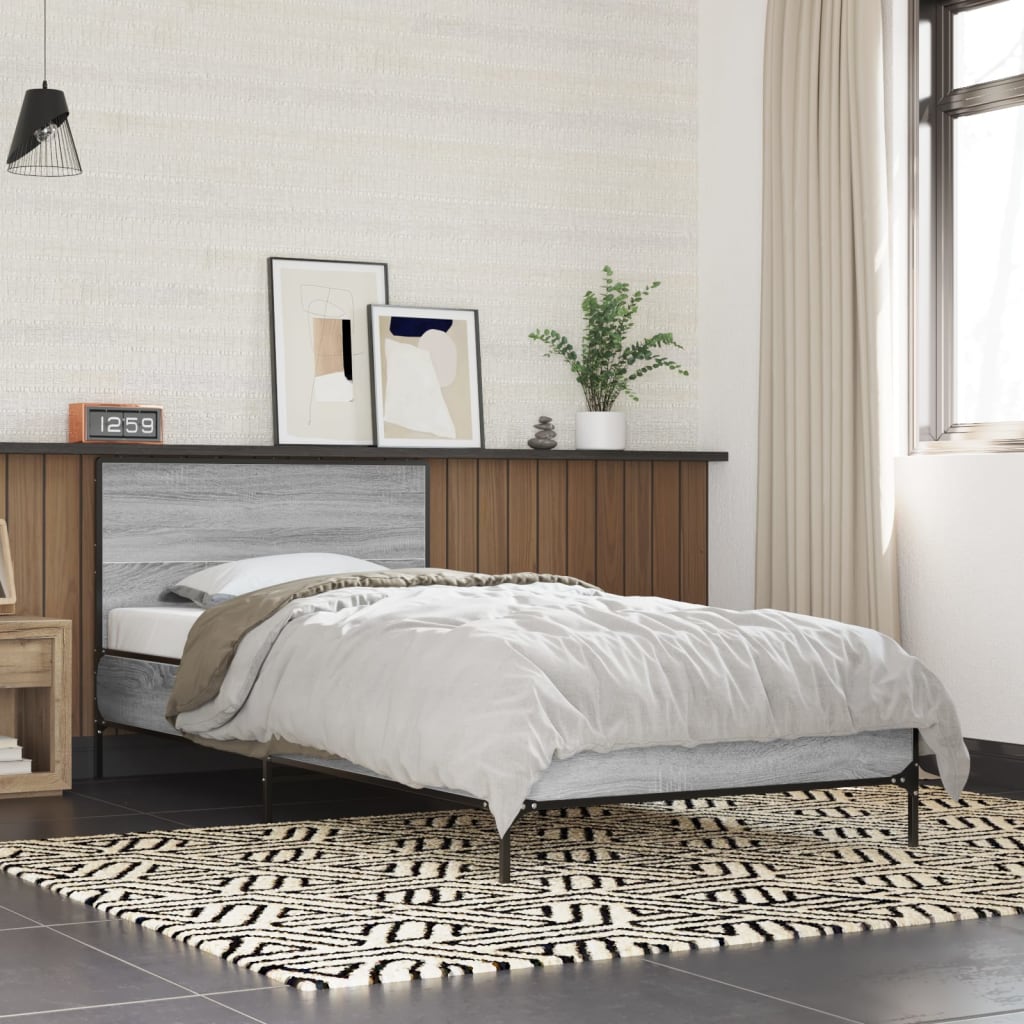 Bed Frame without Mattress Grey Sonoma 75x190 cm Small Single