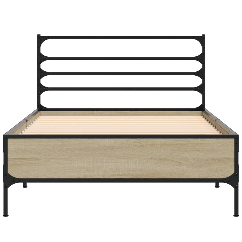 Bed Frame Sonoma Oak 90x200 cm Engineered Wood and Metal