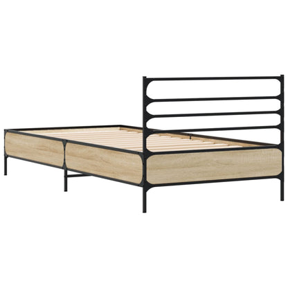 Bed Frame Sonoma Oak 90x200 cm Engineered Wood and Metal