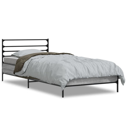 Bed Frame Grey Sonoma 90x200 cm Engineered Wood and Metal