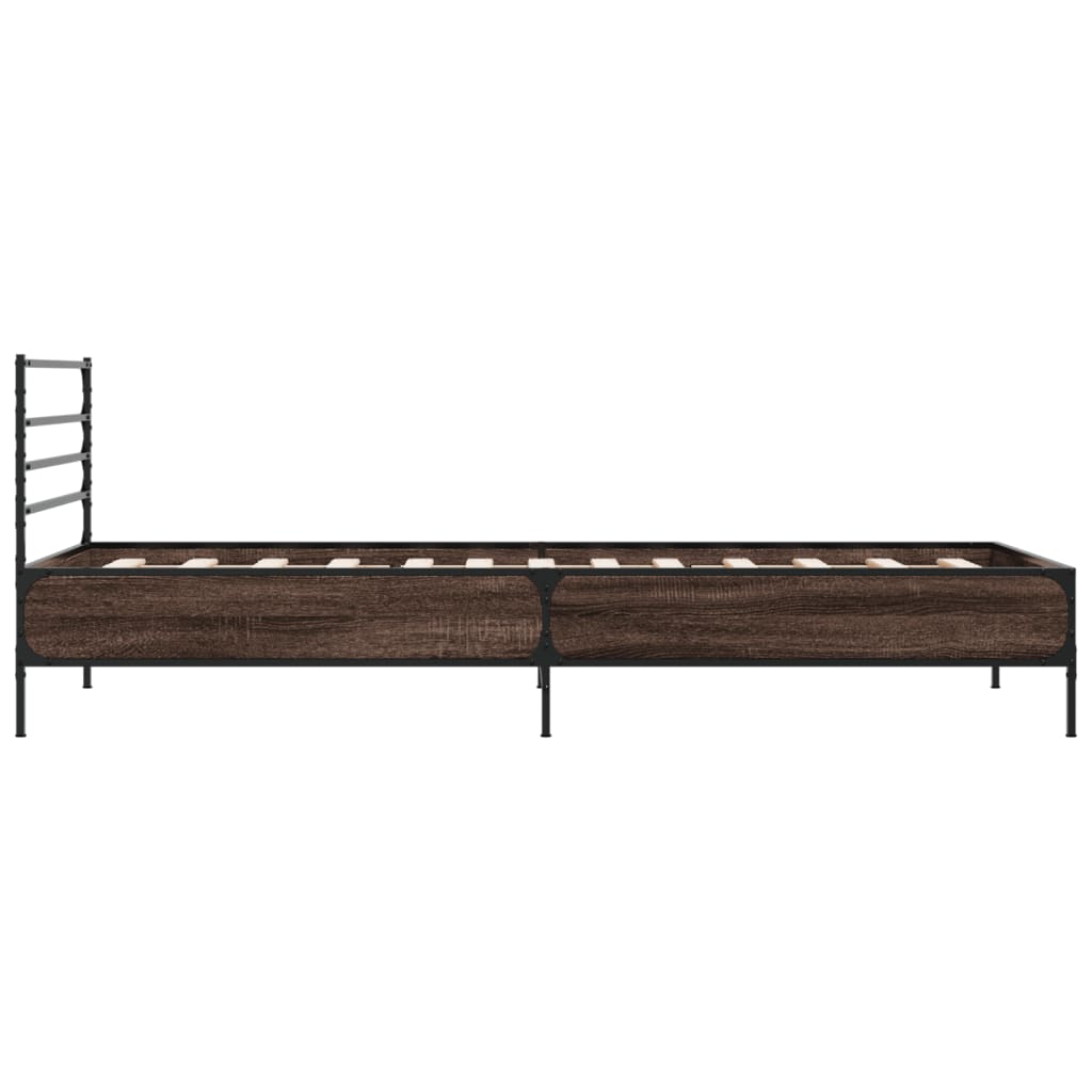 Bed Frame Brown Oak 90x200 cm Engineered Wood and Metal