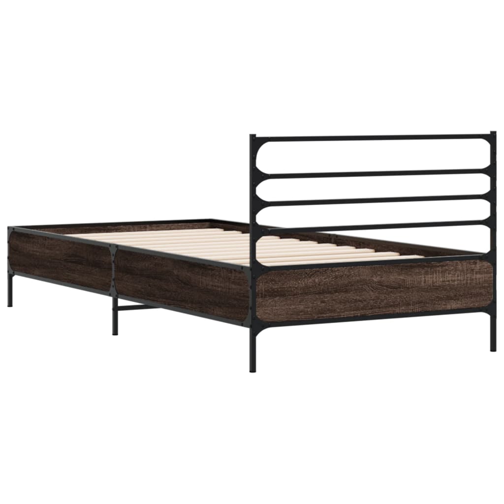 Bed Frame Brown Oak 90x200 cm Engineered Wood and Metal