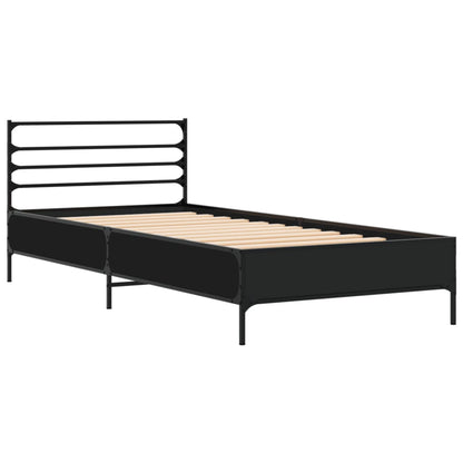 Bed Frame Black 90x190 cm Single Engineered Wood and Metal