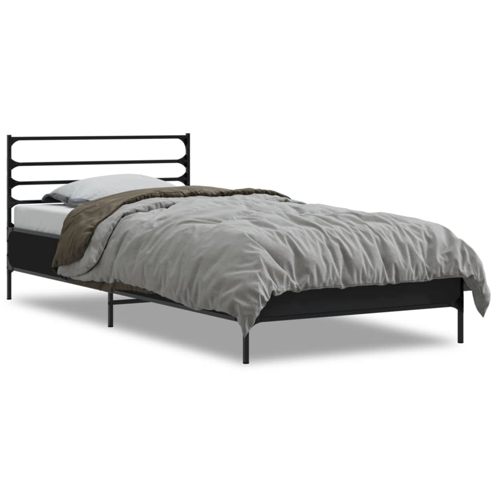 Bed Frame Black 90x190 cm Single Engineered Wood and Metal