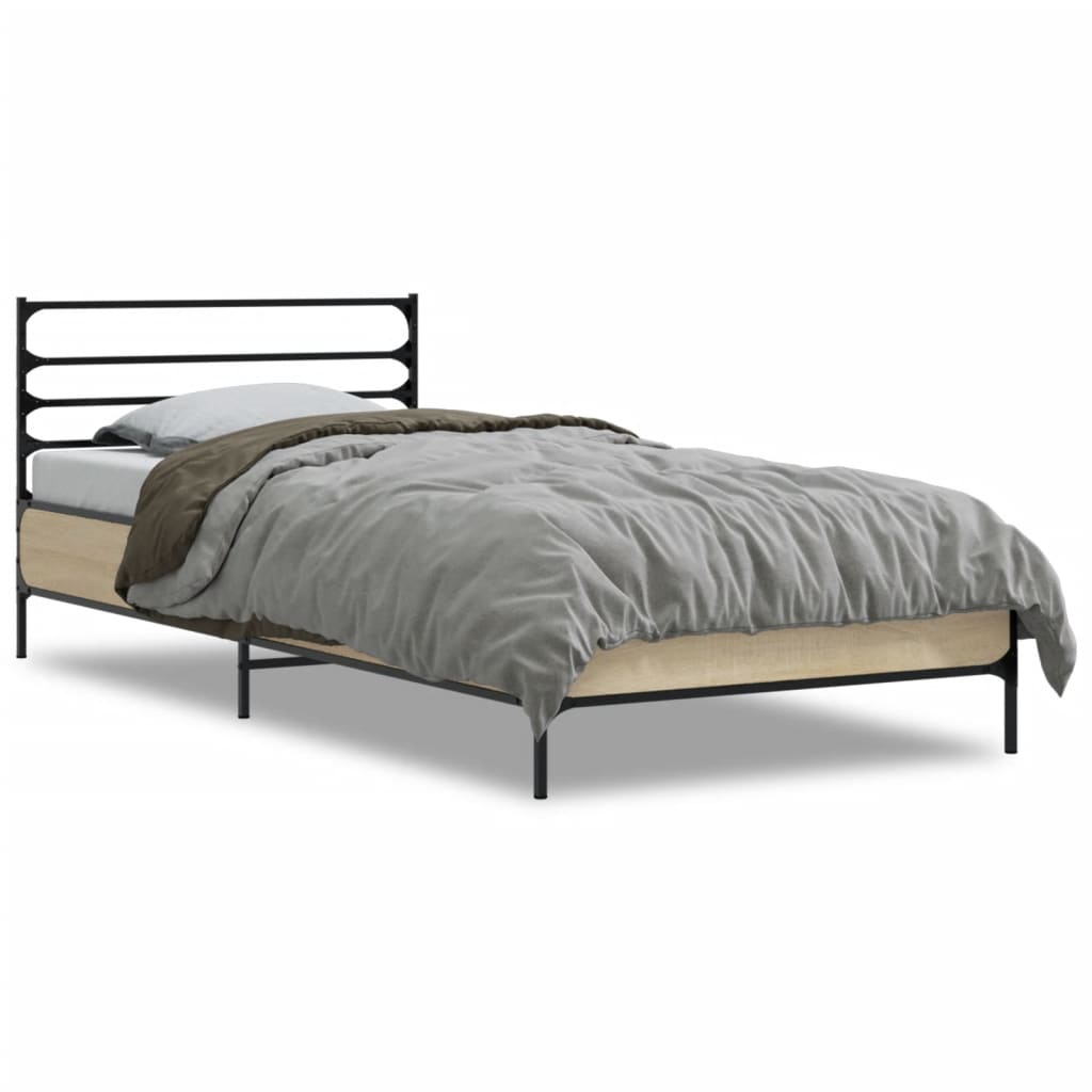 Bed Frame Sonoma Oak 90x190 cm Single Engineered Wood and Metal