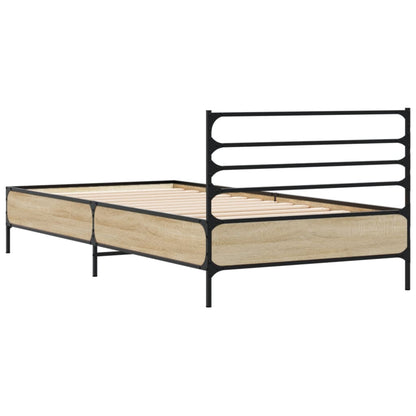 Bed Frame Sonoma Oak 90x190 cm Single Engineered Wood and Metal