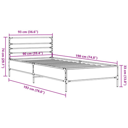 Bed Frame Sonoma Oak 90x190 cm Single Engineered Wood and Metal