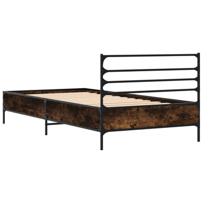 Bed Frame Smoked Oak 90x190 cm Single Engineered Wood and Metal