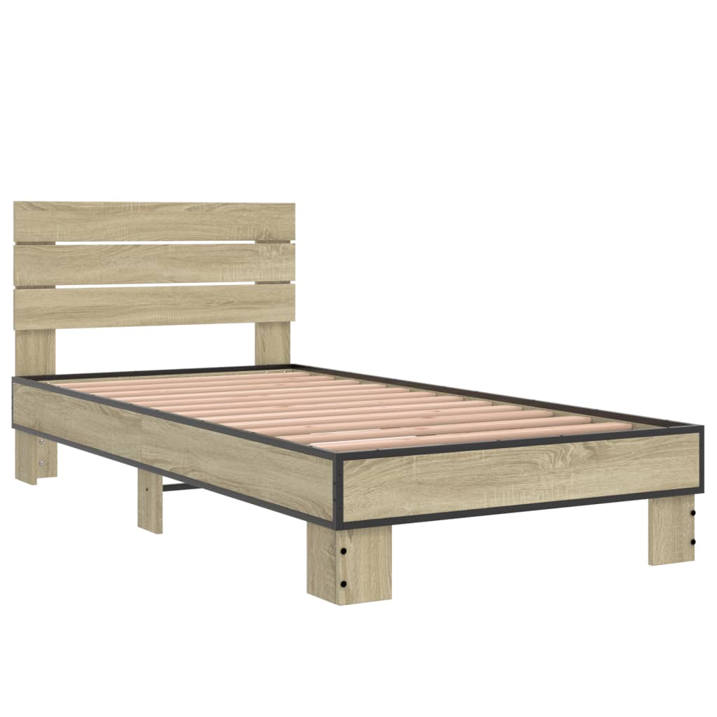 Bed Frame Sonoma Oak 75x190 cm Small Single Engineered Wood and Metal