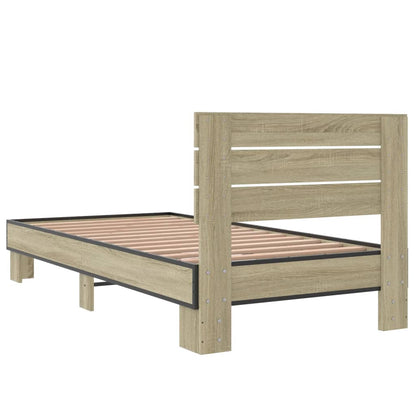 Bed Frame Sonoma Oak 75x190 cm Small Single Engineered Wood and Metal
