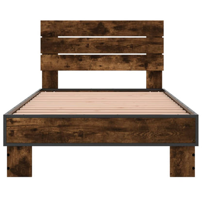 Bed Frame Smoked Oak 75x190 cm Small Single Engineered Wood and Metal