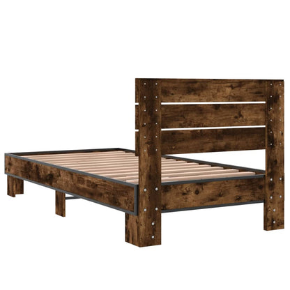 Bed Frame Smoked Oak 75x190 cm Small Single Engineered Wood and Metal