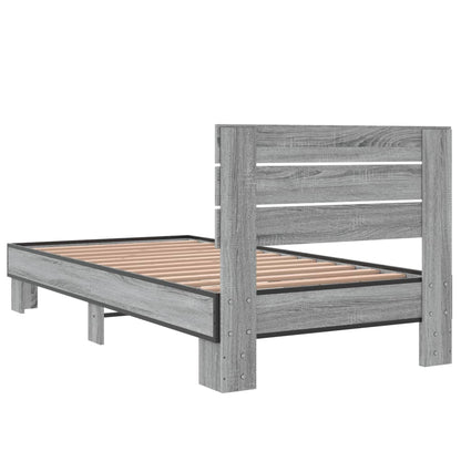 Bed Frame Grey Sonoma 75x190 cm Small Single Engineered Wood and Metal