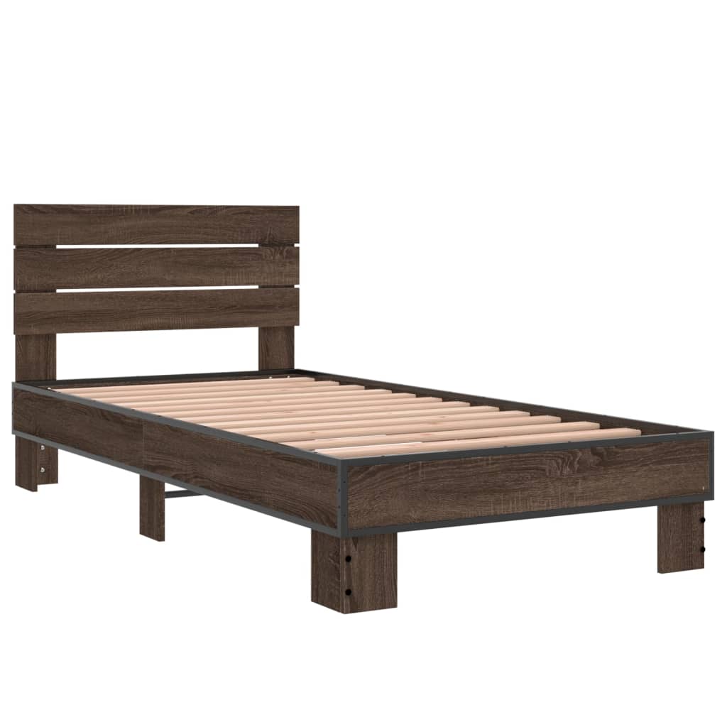 Bed Frame Brown Oak 75x190 cm Small Single Engineered Wood and Metal