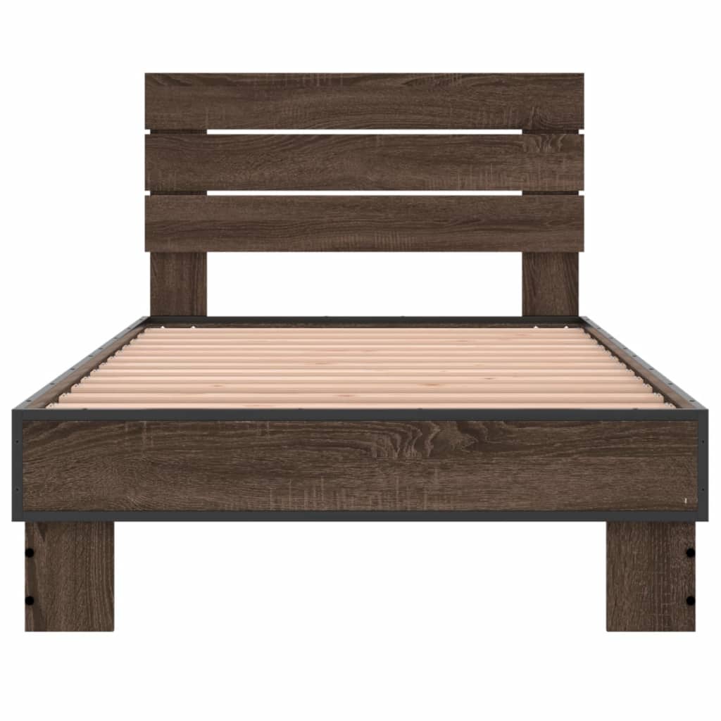 Bed Frame Brown Oak 75x190 cm Small Single Engineered Wood and Metal