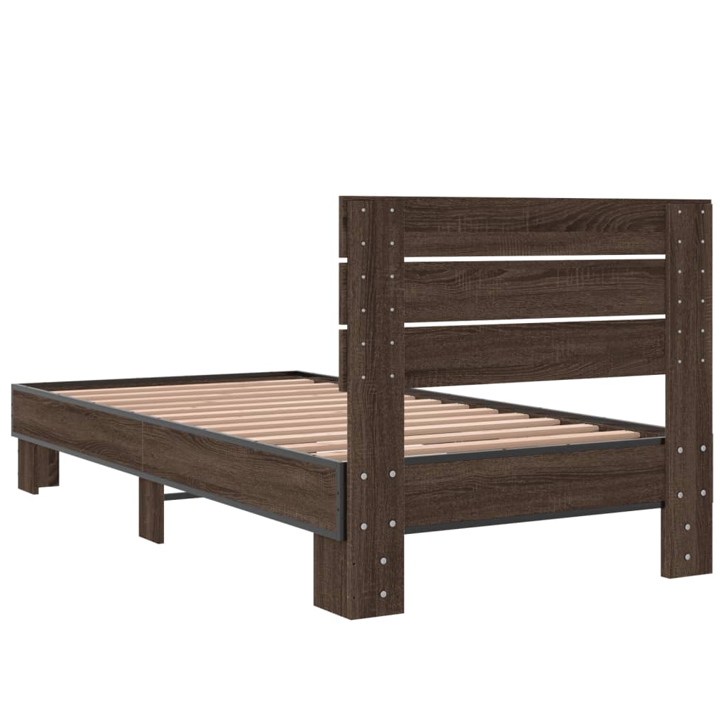 Bed Frame Brown Oak 75x190 cm Small Single Engineered Wood and Metal