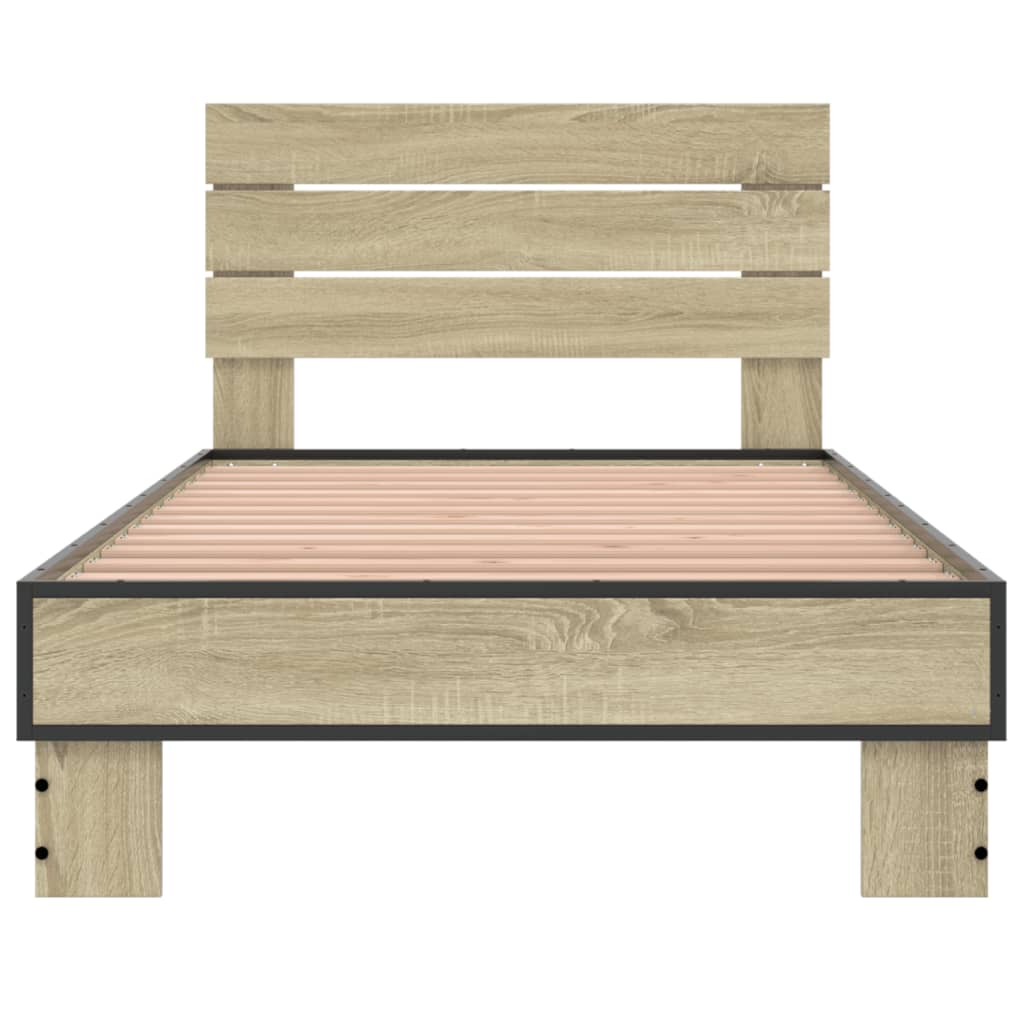 Bed Frame Sonoma Oak 90x190 cm Single Engineered Wood and Metal