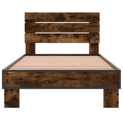 Bed Frame Smoked Oak 90x190 cm Single Engineered Wood and Metal