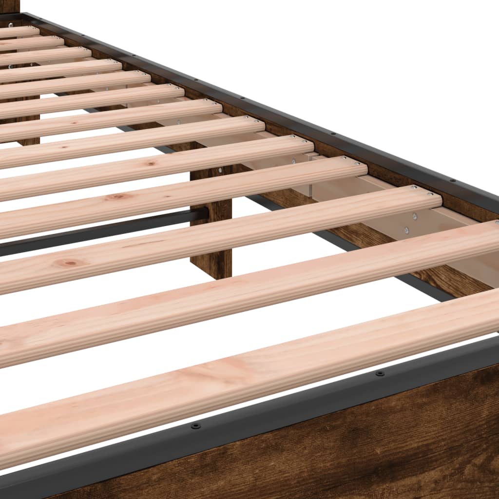 Bed Frame Smoked Oak 90x190 cm Single Engineered Wood and Metal