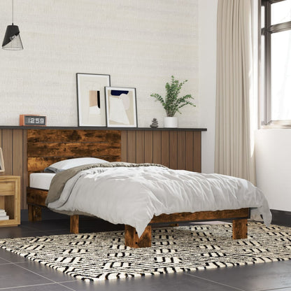 Bed Frame Smoked Oak 90x190 cm Single Engineered Wood and Metal