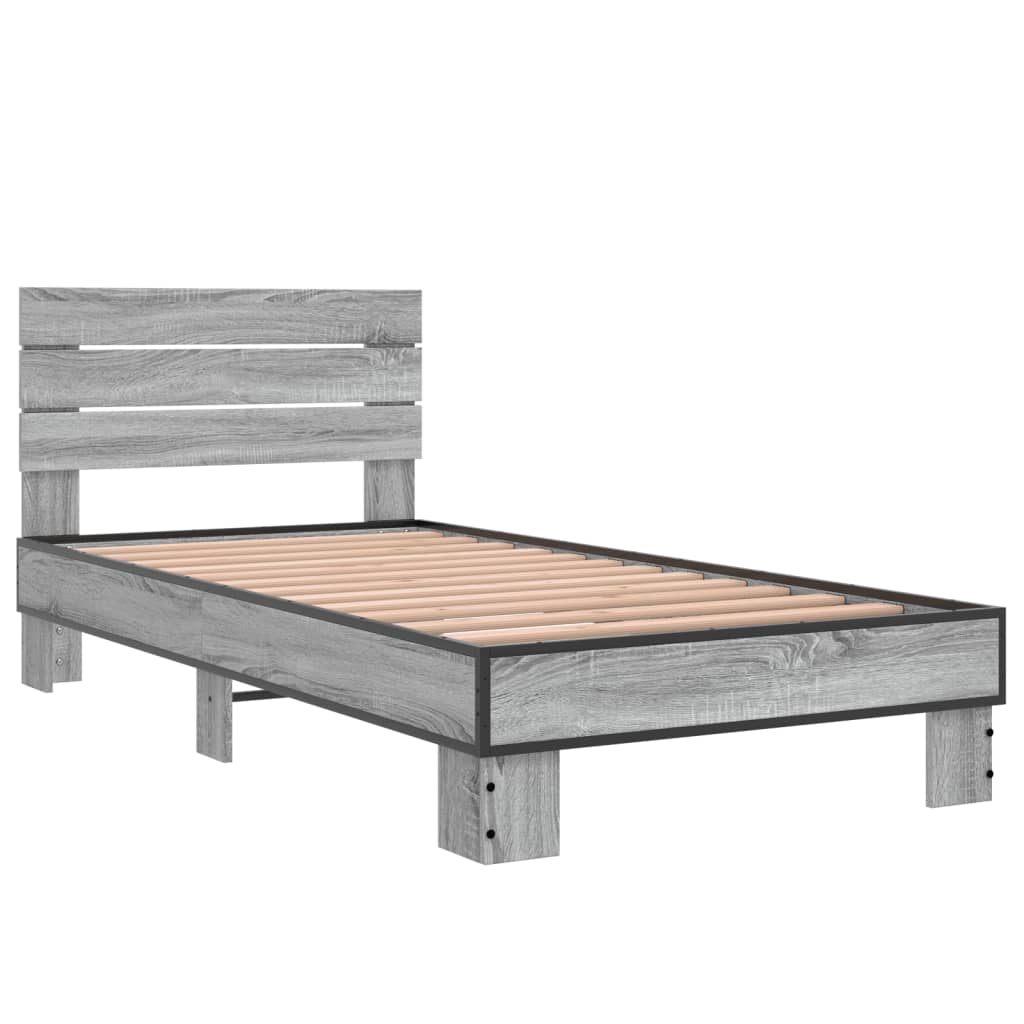 Bed Frame Grey Sonoma 90x190 cm Single Engineered Wood and Metal
