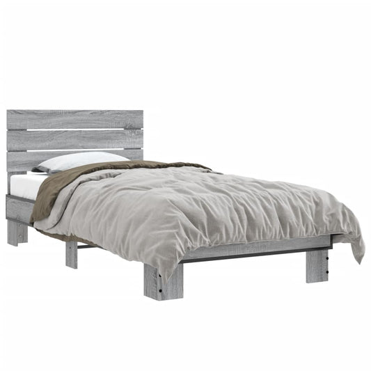 Bed Frame Grey Sonoma 90x190 cm Single Engineered Wood and Metal