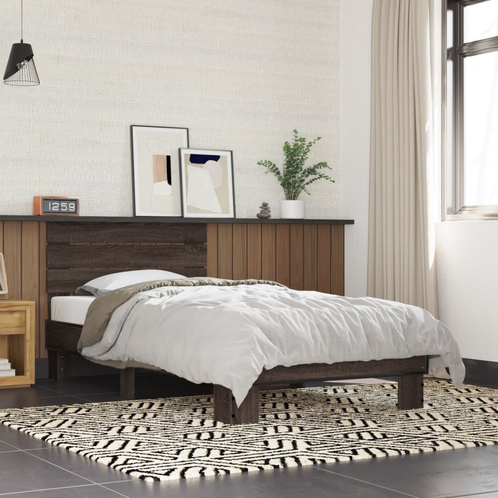 Bed Frame Brown Oak 90x190 cm Single Engineered Wood and Metal