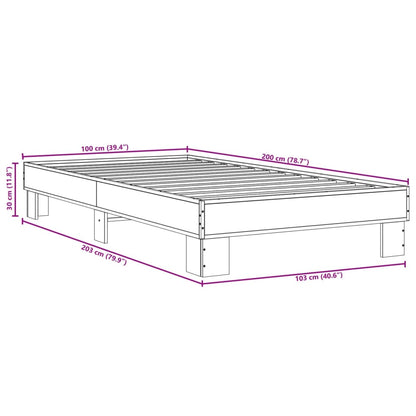 Bed Frame Sonoma Oak 100x200 cm Engineered Wood and Metal