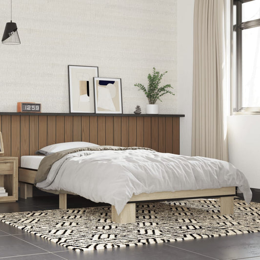 Bed Frame Sonoma Oak 100x200 cm Engineered Wood and Metal