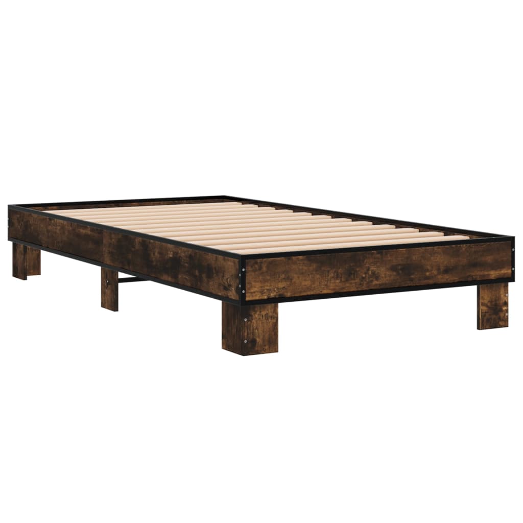 Bed Frame Smoked Oak 100x200 cm Engineered Wood and Metal