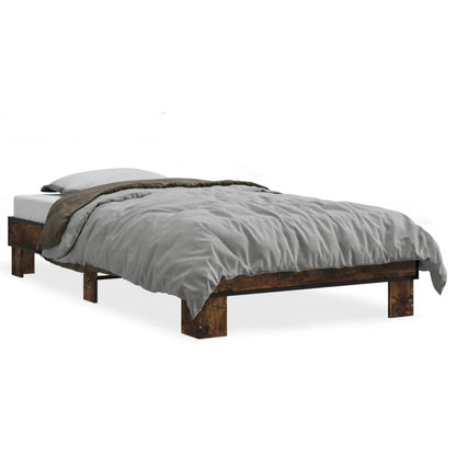 Bed Frame Smoked Oak 100x200 cm Engineered Wood and Metal